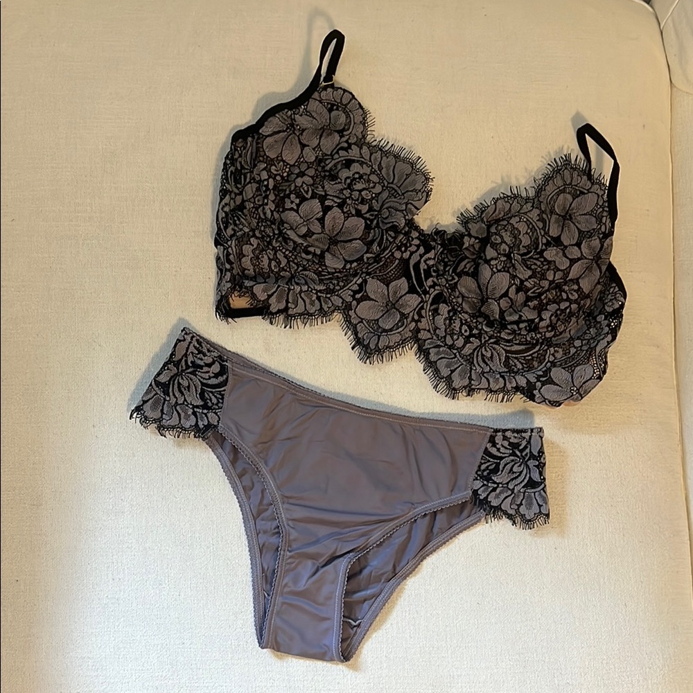 For Love And Lemons Black Floral Lace Bra Set